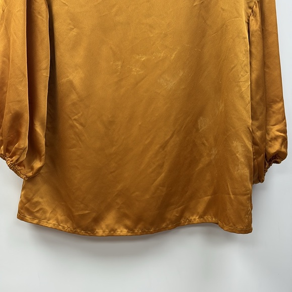 Anthropologie Hutch Satin 3/4 Puff Sleeve Blouse Golden Yellow Medium - Picture 4 of 9